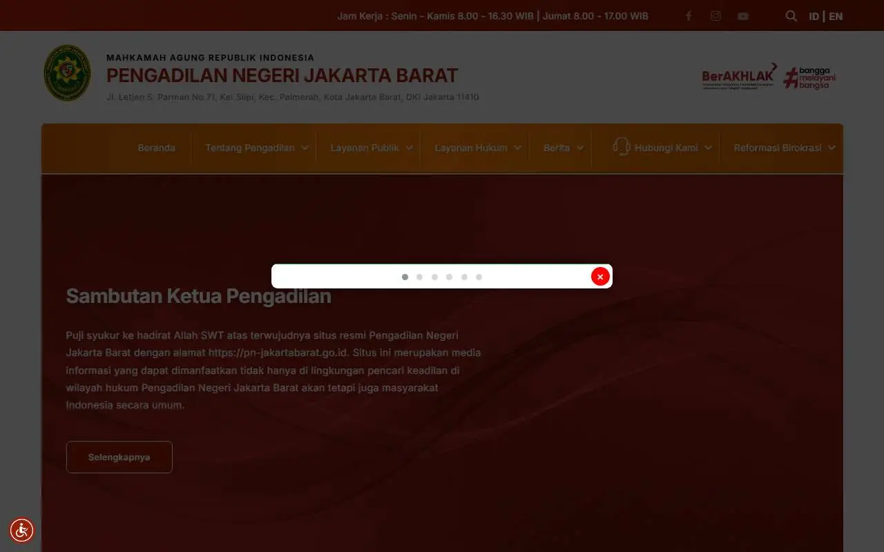 Tampilan website resmi Pengadilan Negeri Jakarta Barat (pn-jakartabarat.go.id)