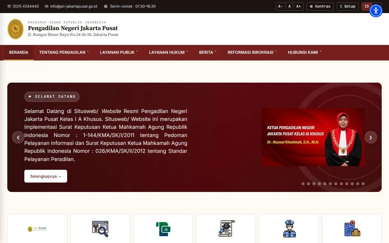 Tampilan website resmi Pengadilan Negeri Jakarta Pusat (pn-jakartapusat.go.id)