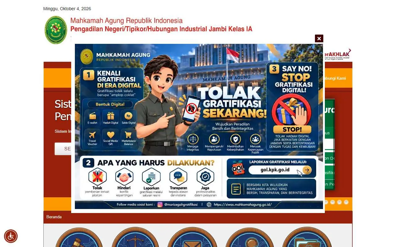 Tampilan website resmi Pengadilan Negeri Jambi (pn-jambi.go.id)