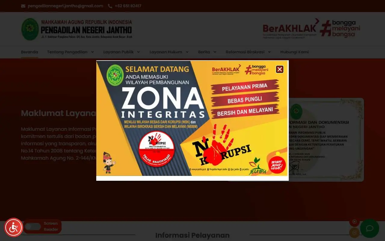 Tampilan website resmi Pengadilan Negeri Jantho (pn-jantho.go.id)