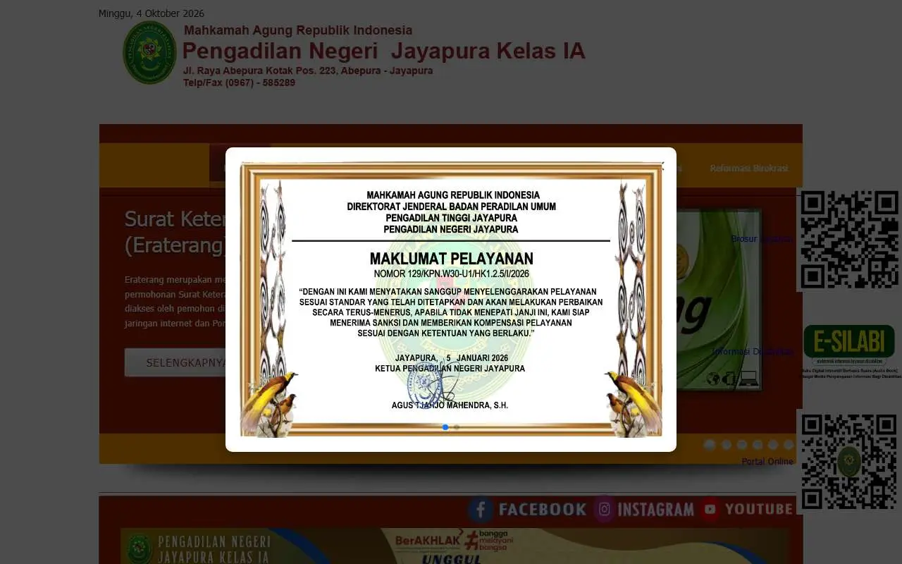 Tampilan website resmi Pengadilan Negeri Jayapura (pn-jayapura.go.id)