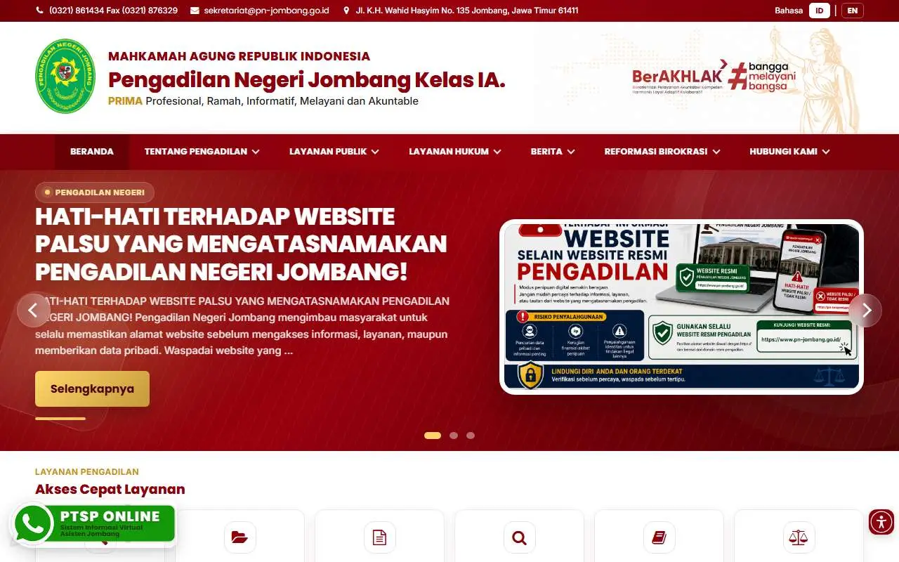 Tampilan website resmi Pengadilan Negeri Jombang (pn-jombang.go.id)