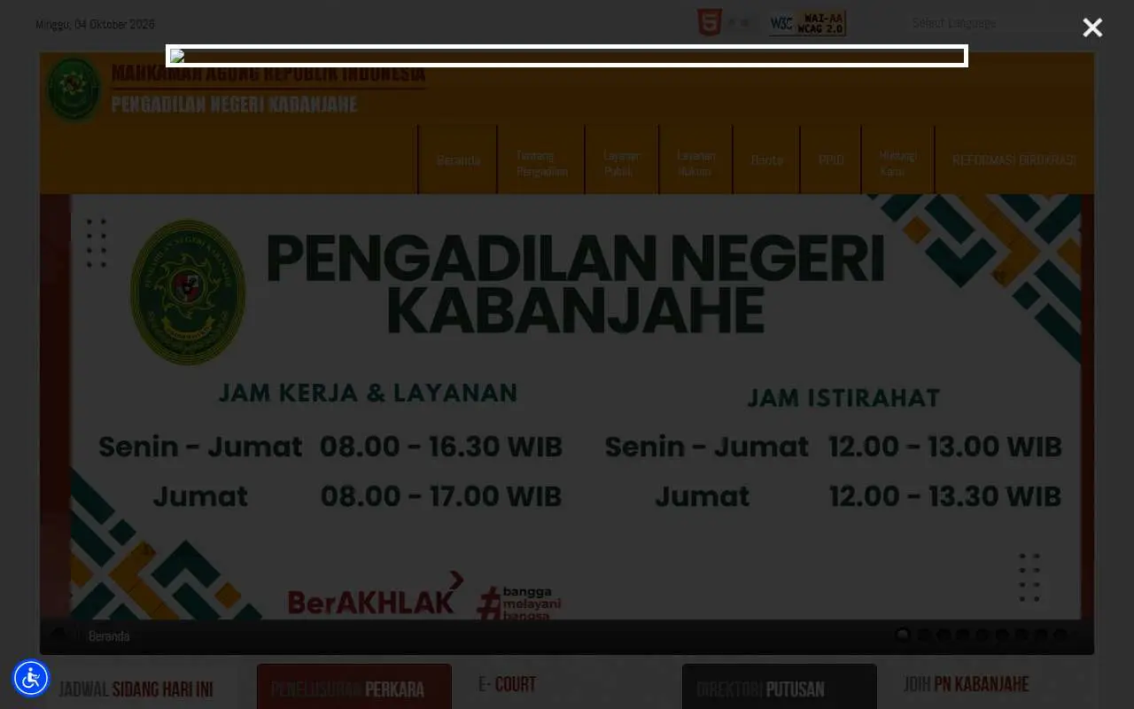 Tampilan website resmi Pengadilan Negeri Kabanjahe (pn-kabanjahe.go.id)