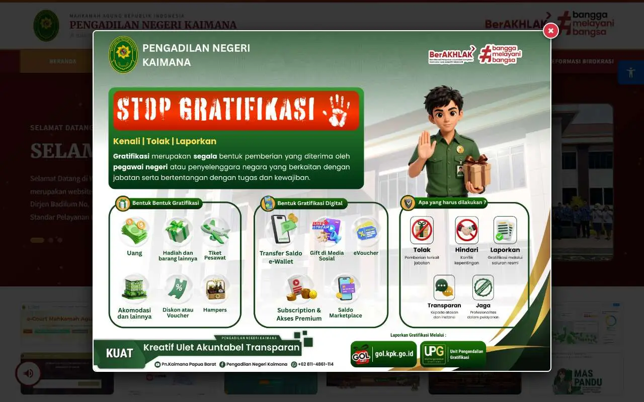Tampilan website resmi Pengadilan Negeri Kaimana (pn-kaimana.go.id)