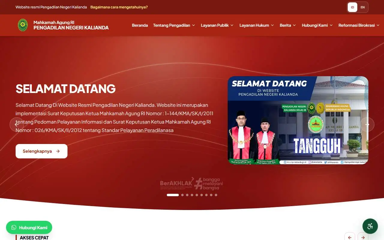 Tampilan website resmi Pengadilan Negeri Kalianda (pn-kalianda.go.id)