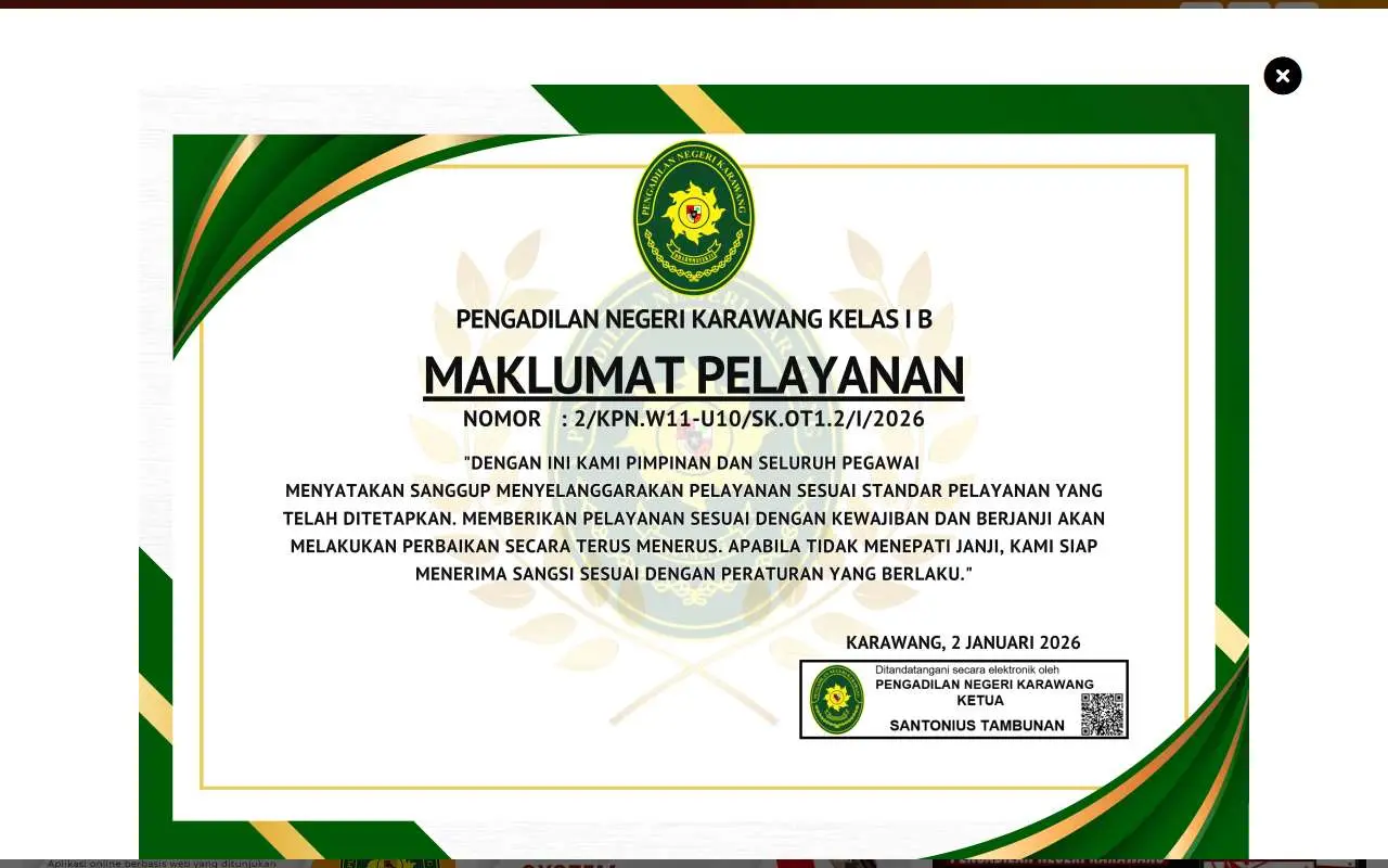 Tampilan website resmi Pengadilan Negeri Karawang (pn-karawang.go.id)