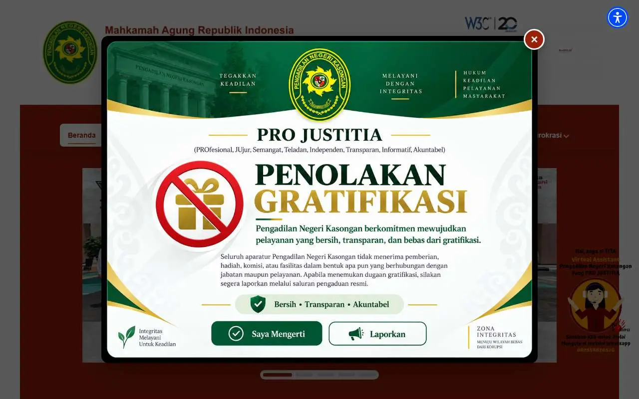 Tampilan website resmi Pengadilan Negeri Kasongan (pn-kasongan.go.id)