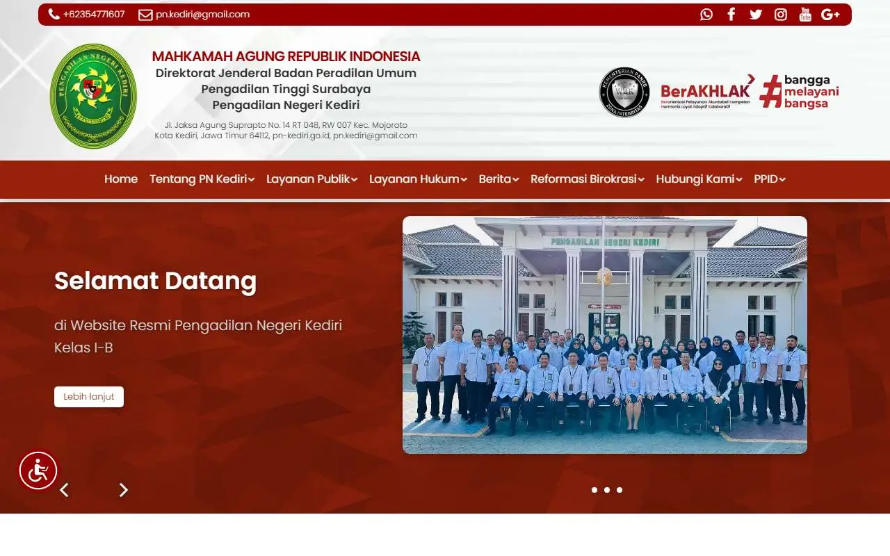Tampilan website resmi Pengadilan Negeri Kediri (pn-kediri.go.id)