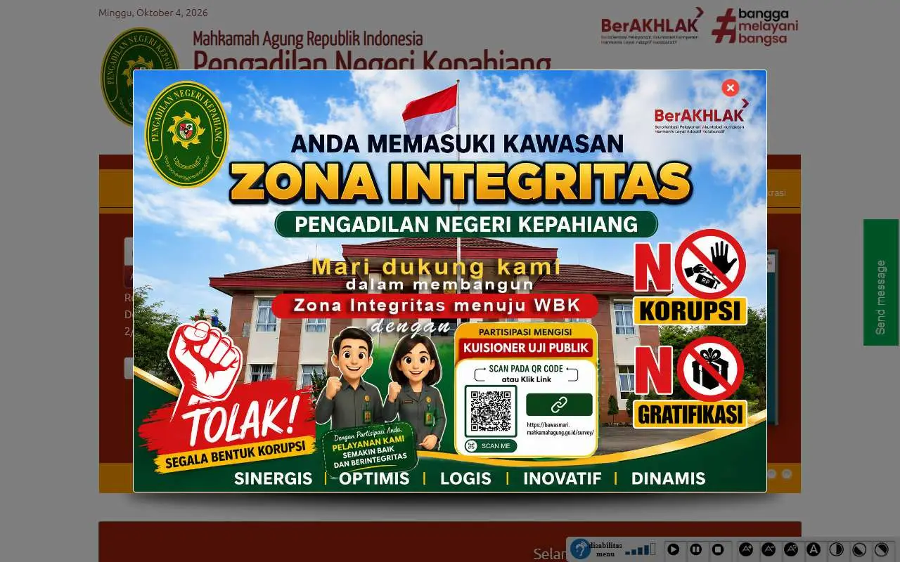 Tampilan website resmi Pengadilan Negeri Kepahiang (pn-kepahiang.go.id)