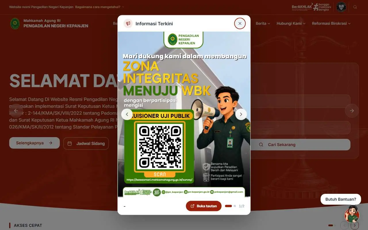 Tampilan website resmi Pengadilan Negeri Kepanjen (pn-kepanjen.go.id)
