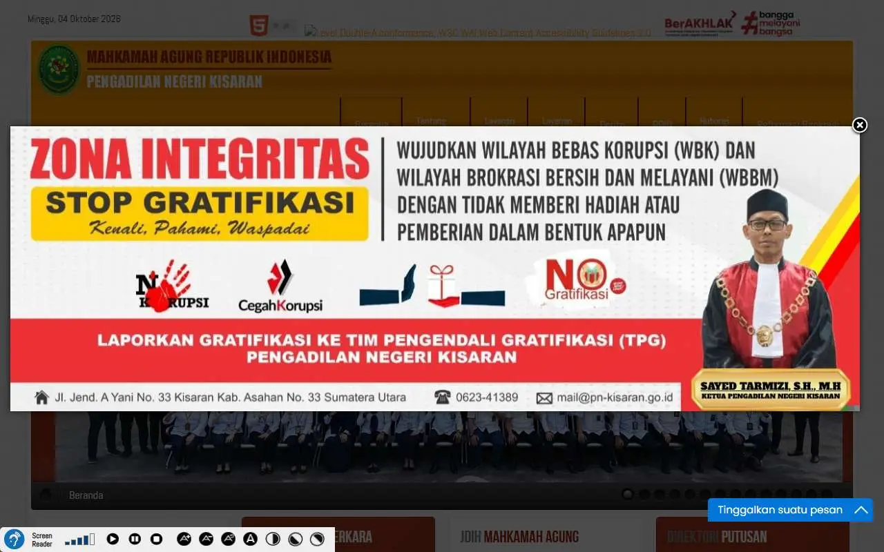 Tampilan website resmi Pengadilan Negeri Kisaran (pn-kisaran.go.id)