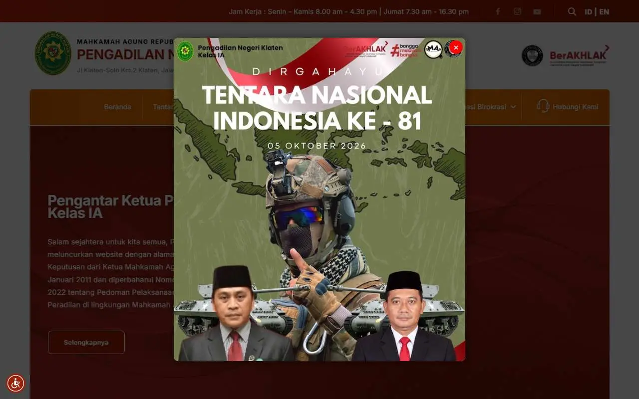 Tampilan website resmi Pengadilan Negeri Klaten (pn-klaten.go.id)