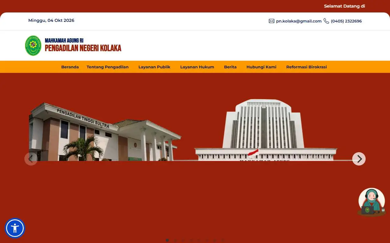 Tampilan website resmi Pengadilan Negeri Kolaka (pn-kolaka.go.id)