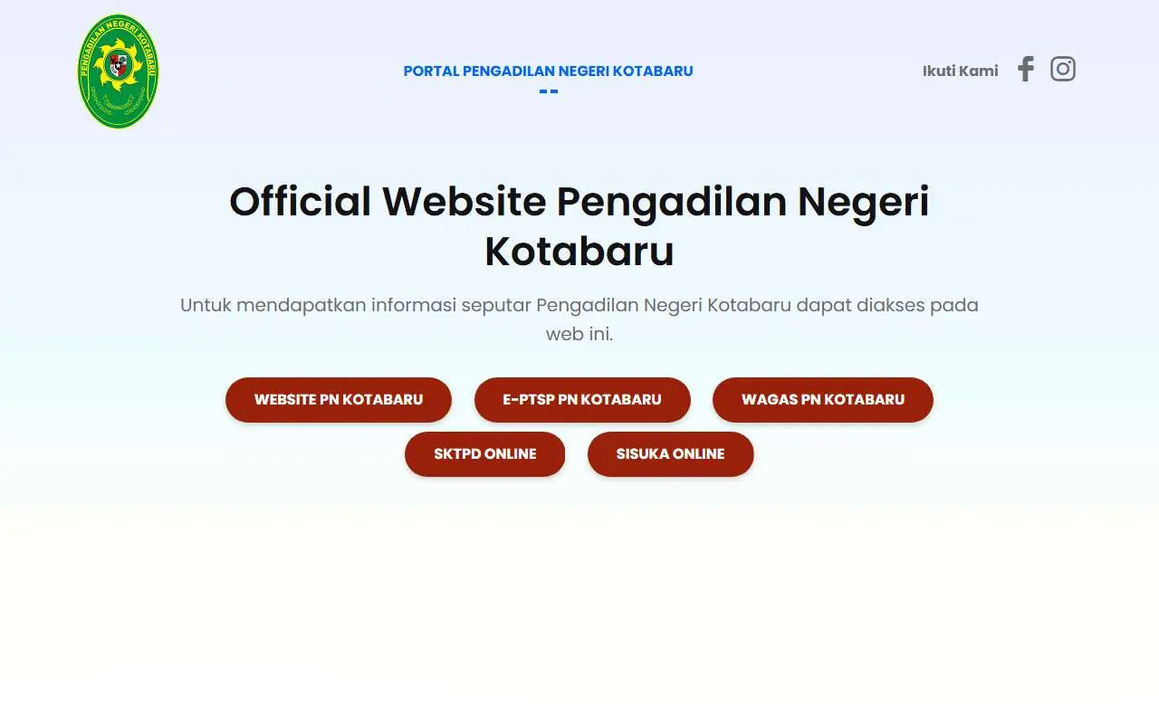 Tampilan website resmi Pengadilan Negeri Kotabaru (pn-kotabaru.go.id)
