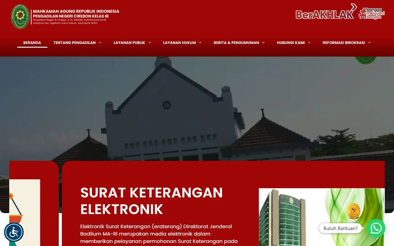Tampilan website resmi Pengadilan Negeri Cirebon (pn-kotacirebon.go.id)