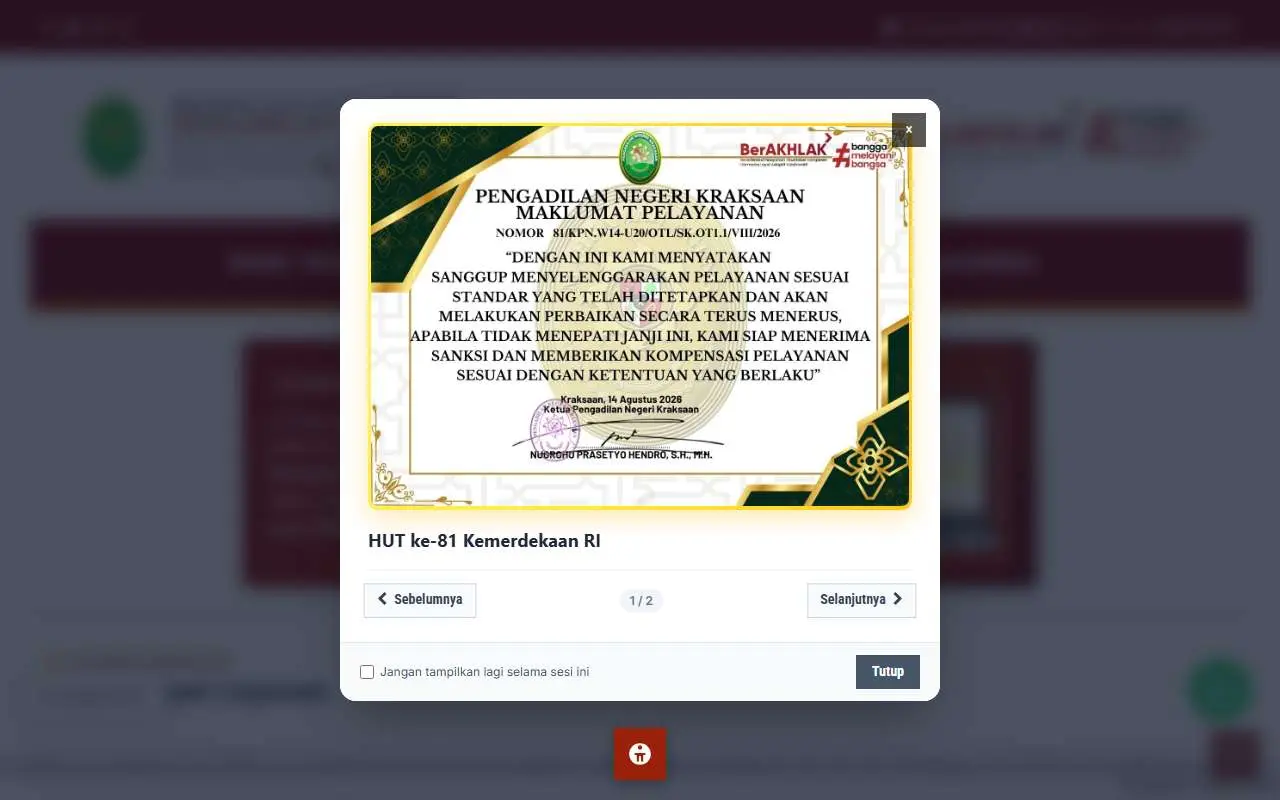 Tampilan website resmi Pengadilan Negeri Kraksaan (pn-kraksaan.go.id)