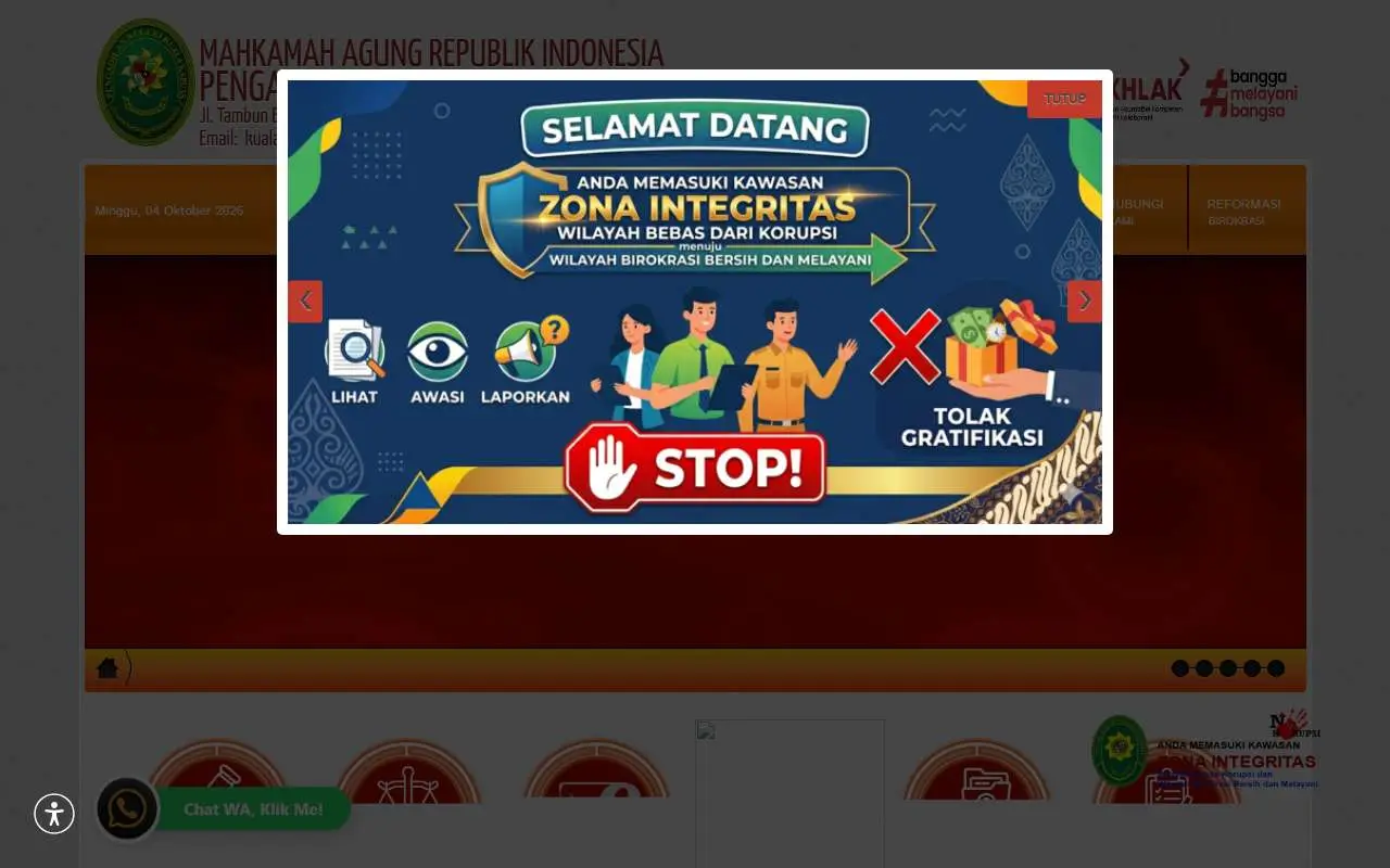 Tampilan website resmi Pengadilan Negeri Kuala Kapuas (pn-kualakapuas.go.id)