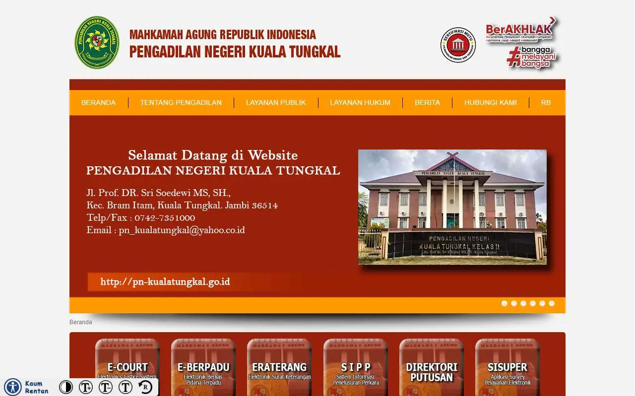 Tampilan website resmi Pengadilan Negeri Kuala Tungkal (pn-kualatungkal.go.id)
