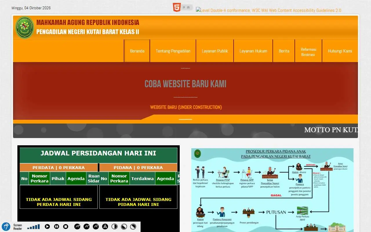 Tampilan website resmi Pengadilan Negeri Kutai Barat (pn-kubar.go.id)