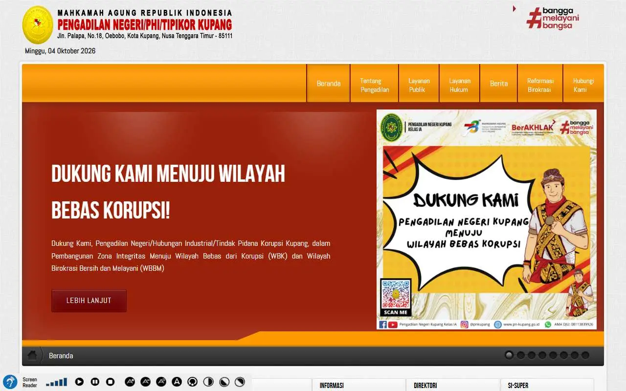 Tampilan website resmi Pengadilan Negeri Kupang (pn-kupang.go.id)