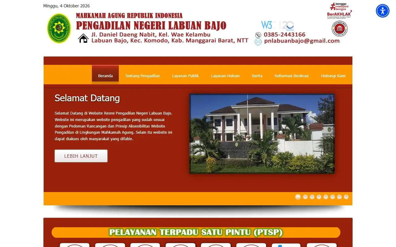 Tampilan website resmi Pengadilan Negeri Labuan Bajo (pn-labuanbajo.go.id)