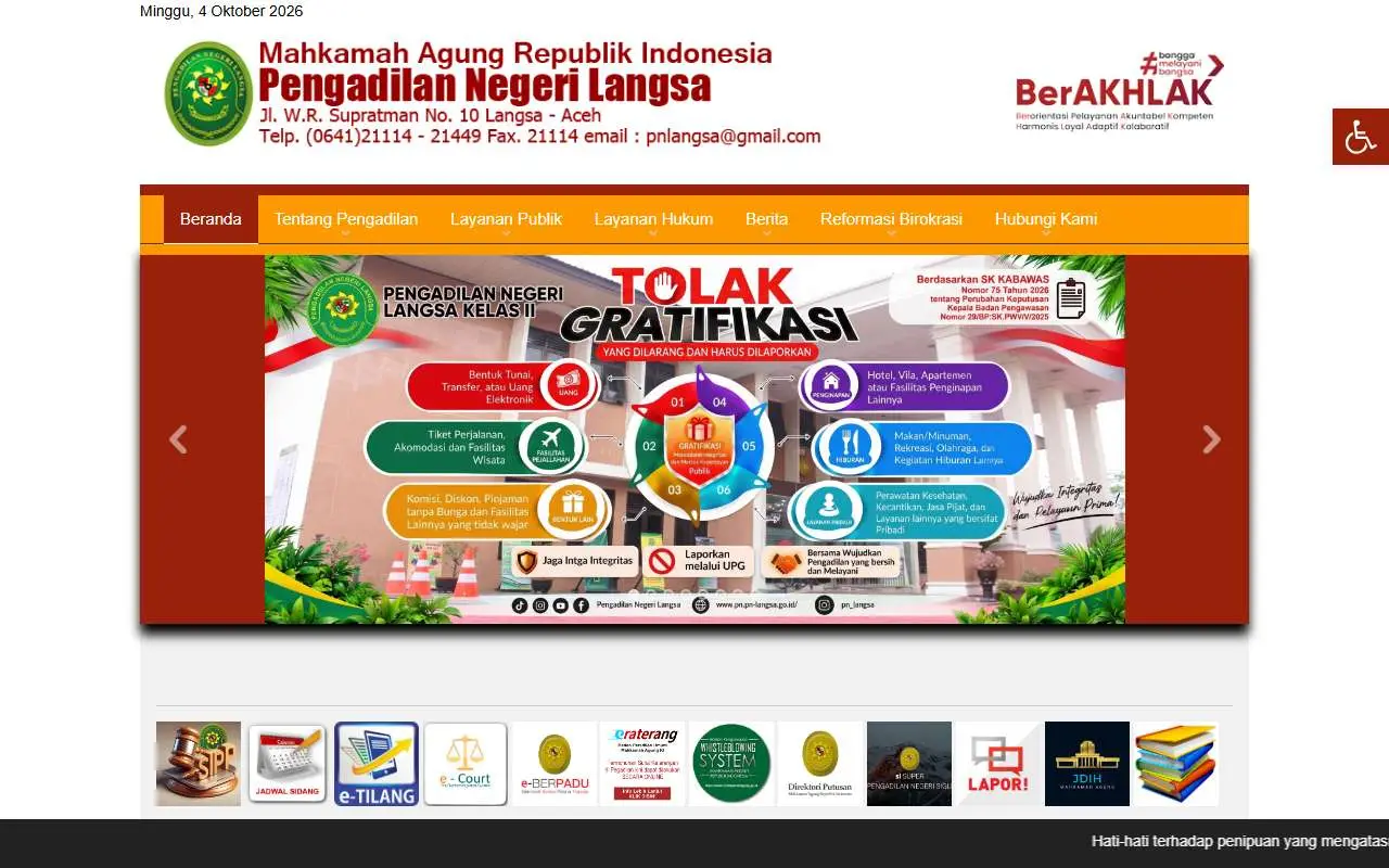 Tampilan website resmi Pengadilan Negeri Langsa (pn-langsa.go.id)