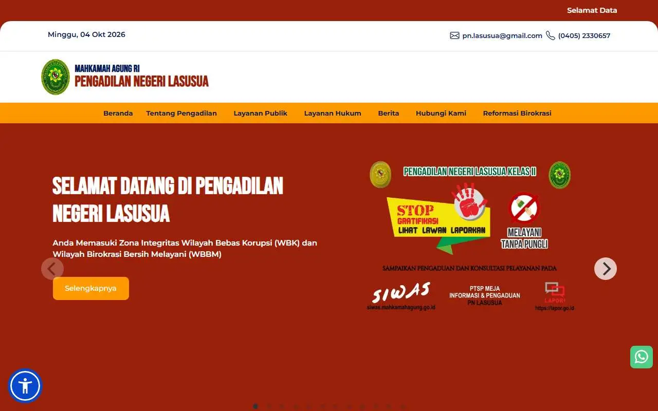 Tampilan website resmi Pengadilan Negeri Lasusua (pn-lasusua.go.id)