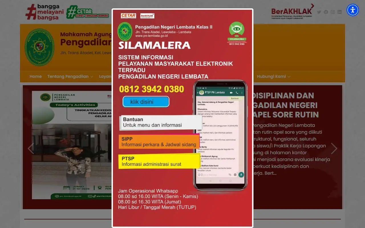 Tampilan website resmi Pengadilan Negeri Lembata (pn-lembata.go.id)