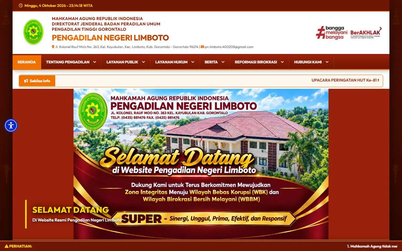 Tampilan website resmi Pengadilan Negeri Limboto (pn-limboto.go.id)
