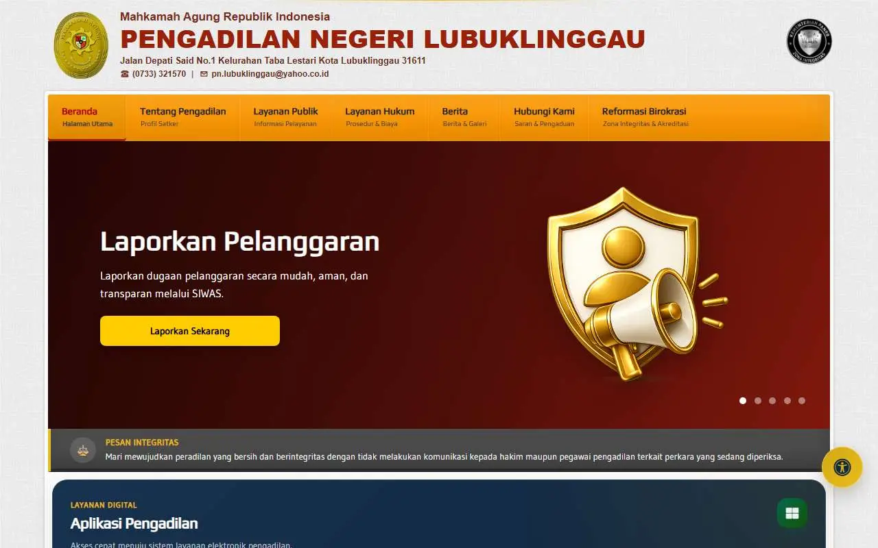 Tampilan website resmi Pengadilan Negeri Lubuk Lingau (pn-lubuklinggau.go.id)