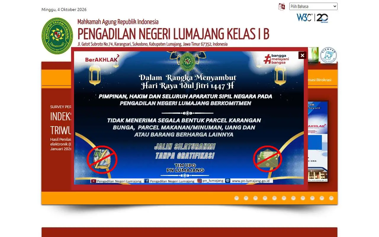 Tampilan website resmi Pengadilan Negeri Lumajang (pn-lumajang.go.id)