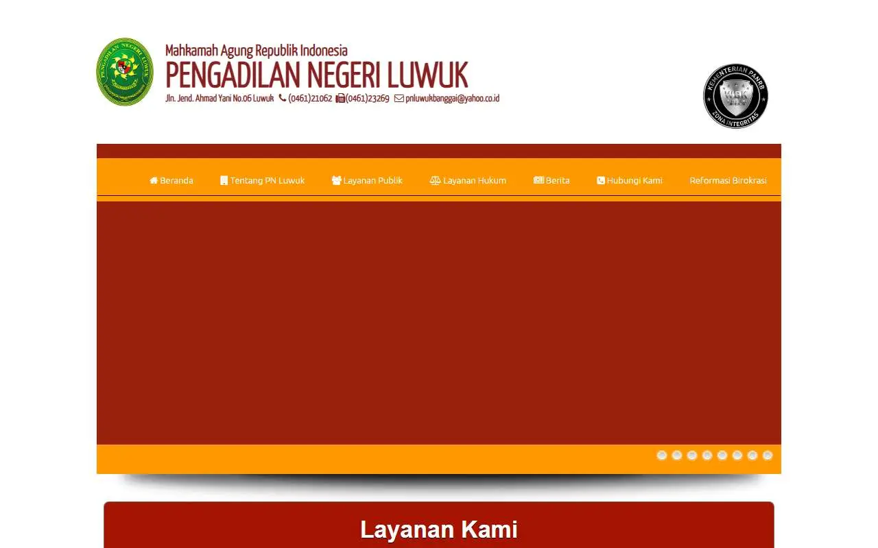 Tampilan website resmi Pengadilan Negeri Luwuk (pn-luwukbanggai.go.id)