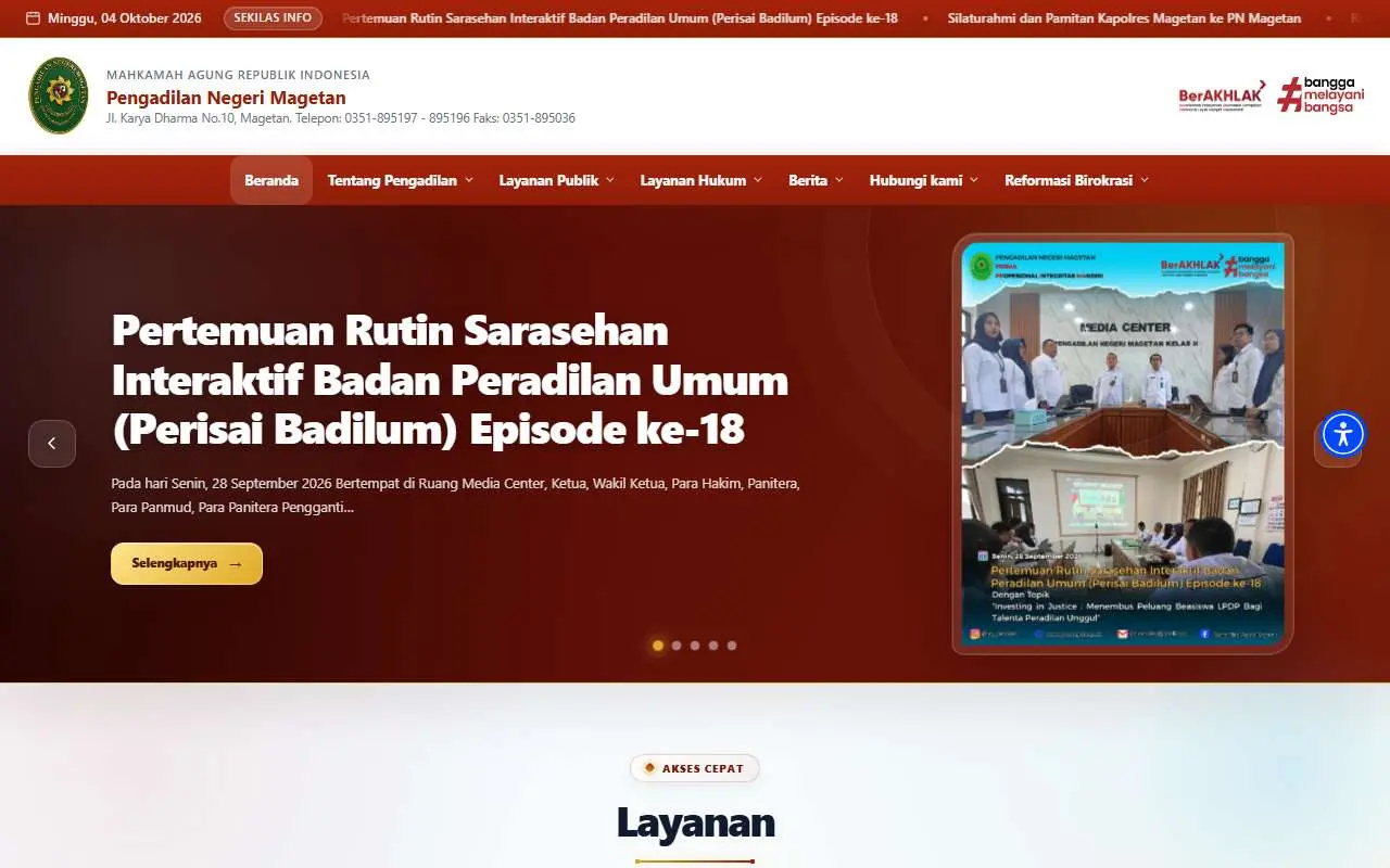 Tampilan website resmi Pengadilan Negeri Magetan (pn-magetan.go.id)