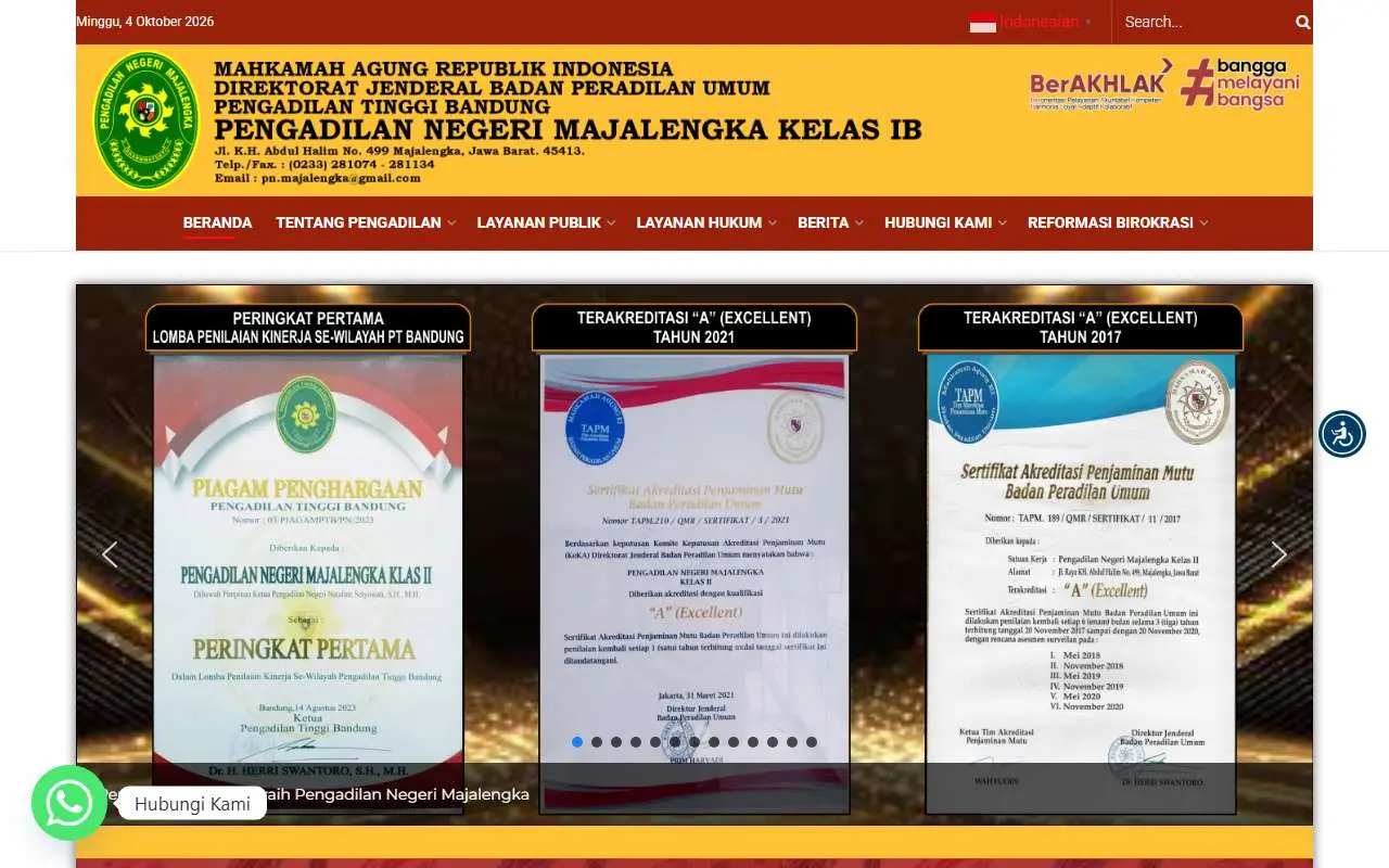 Tampilan website resmi Pengadilan Negeri Majalengka (pn-majalengka.go.id)