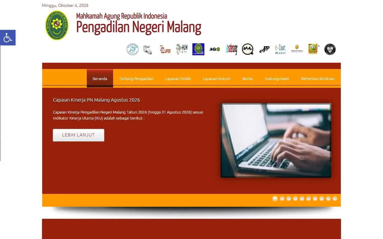 Tampilan website resmi Pengadilan Negeri Malang (pn-malang.go.id)