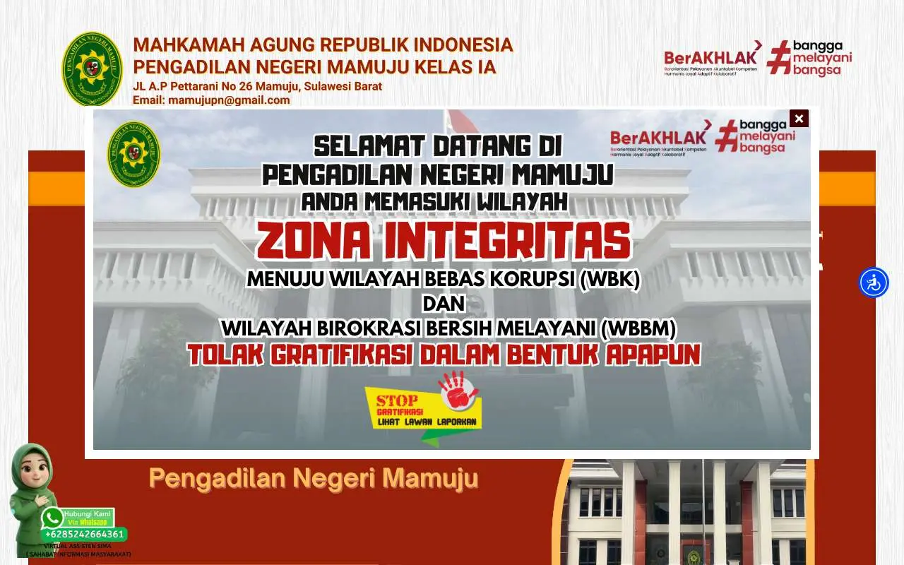 Tampilan website resmi Pengadilan Negeri Mamuju (pn-mamuju.go.id)