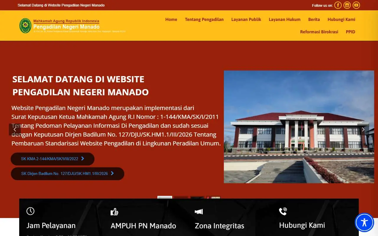 Tampilan website resmi Pengadilan Negeri Manado (pn-manado.go.id)