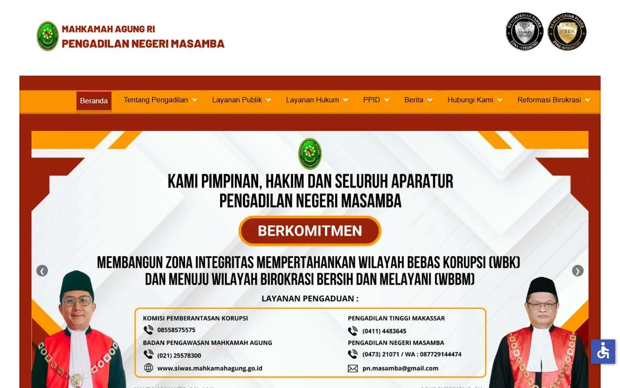 Tampilan website resmi Pengadilan Negeri Masamba (pn-masamba.go.id)