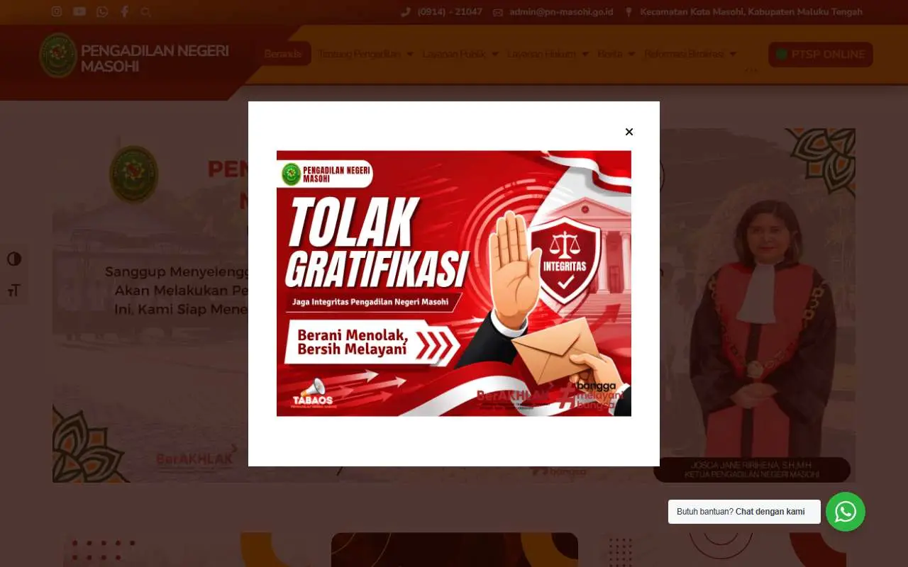 Tampilan website resmi Pengadilan Negeri Masohi (pn-masohi.go.id)
