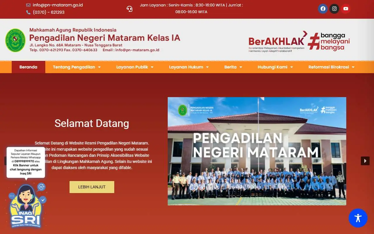 Tampilan website resmi Pengadilan Negeri Mataram (pn-mataram.go.id)