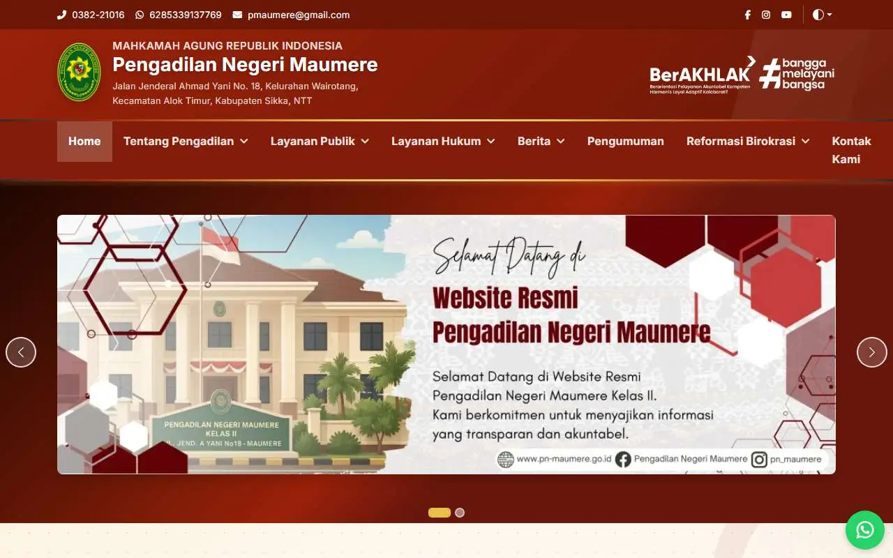 Tampilan website resmi Pengadilan Negeri Maumere (pn-maumere.go.id)