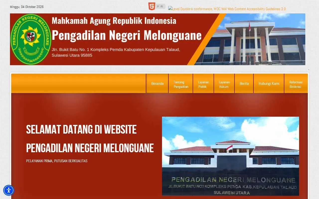 Tampilan website resmi Pengadilan Negeri Melonguane (pn-melonguane.go.id)