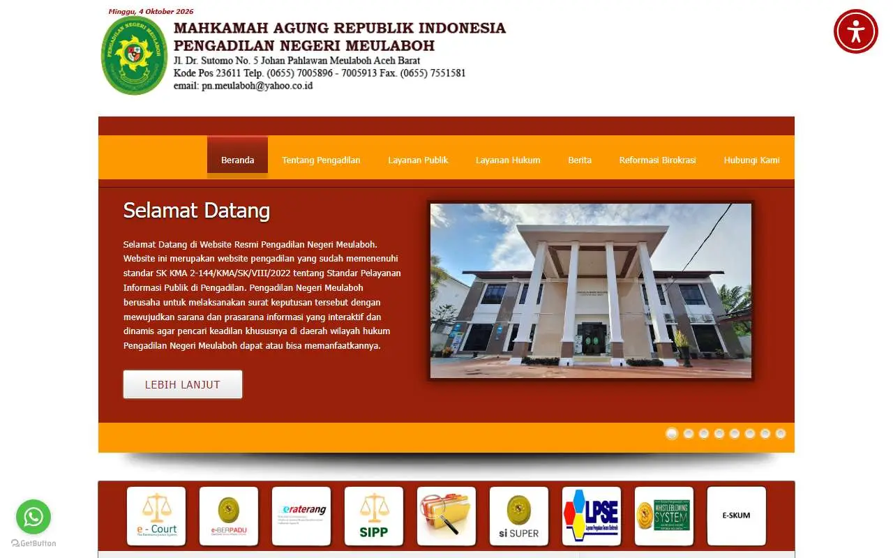 Tampilan website resmi Pengadilan Negeri Meulaboh (pn-meulaboh.go.id)