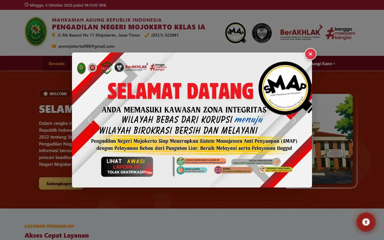 Tampilan website resmi Pengadilan Negeri Mojokerto (pn-mojokerto.go.id)