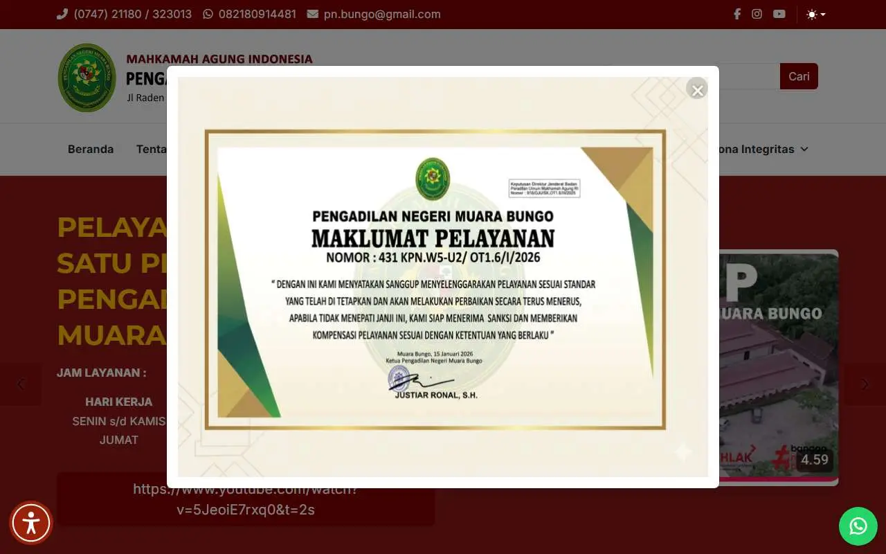 Tampilan website resmi Pengadilan Negeri Muara Bungo (pn-muarabungo.go.id)