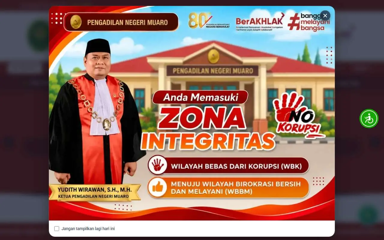 Tampilan website resmi Pengadilan Negeri Muaro (pn-muaro.go.id)