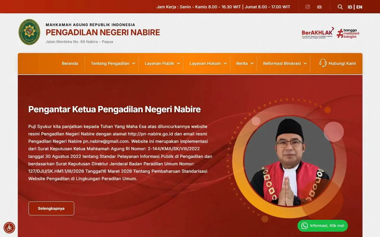 Tampilan website resmi Pengadilan Negeri Nabire (pn-nabire.go.id)