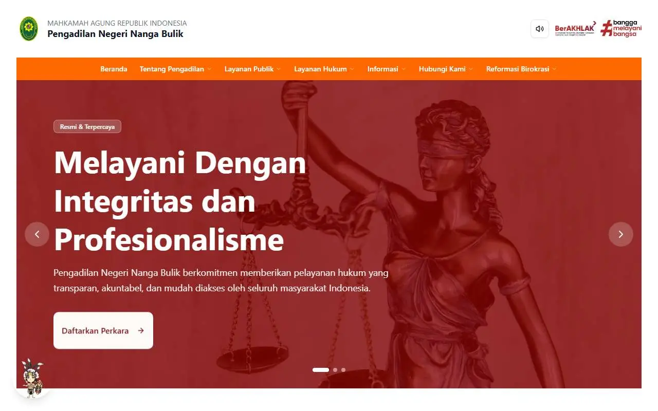 Tampilan website resmi Pengadilan Negeri Nanga Bulik (pn-nangabulik.go.id)