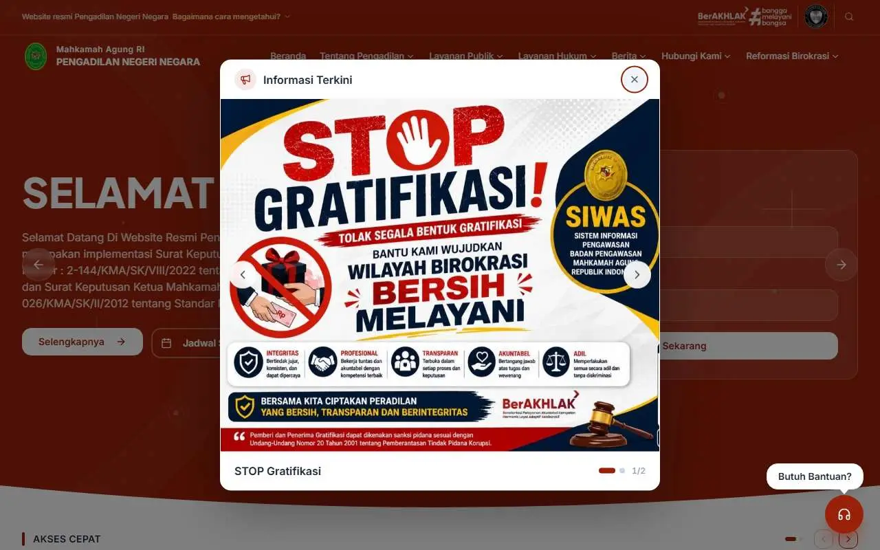Tampilan website resmi Pengadilan Negeri Negara (pn-negara.go.id)