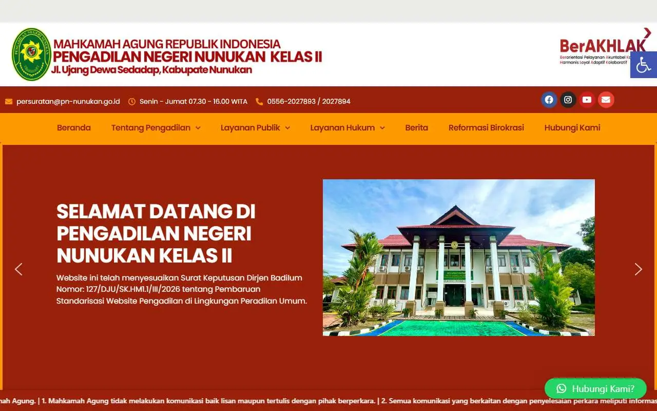 Tampilan website resmi Pengadilan Negeri Nunukan (pn-nunukan.go.id)